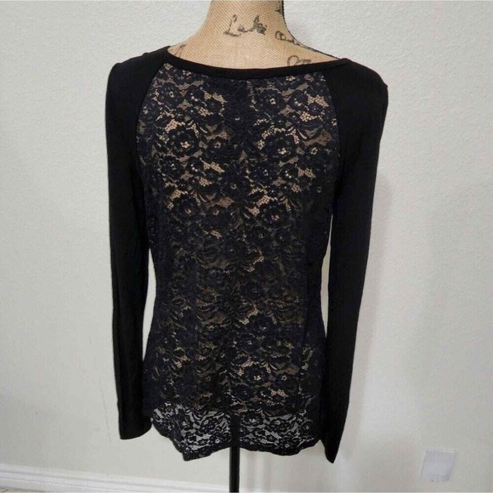 Donna Karen lace back long sleeve super soft tunic length shirt size small‎